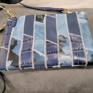 Genuine Leather Multi-Blue Crossbody Purse